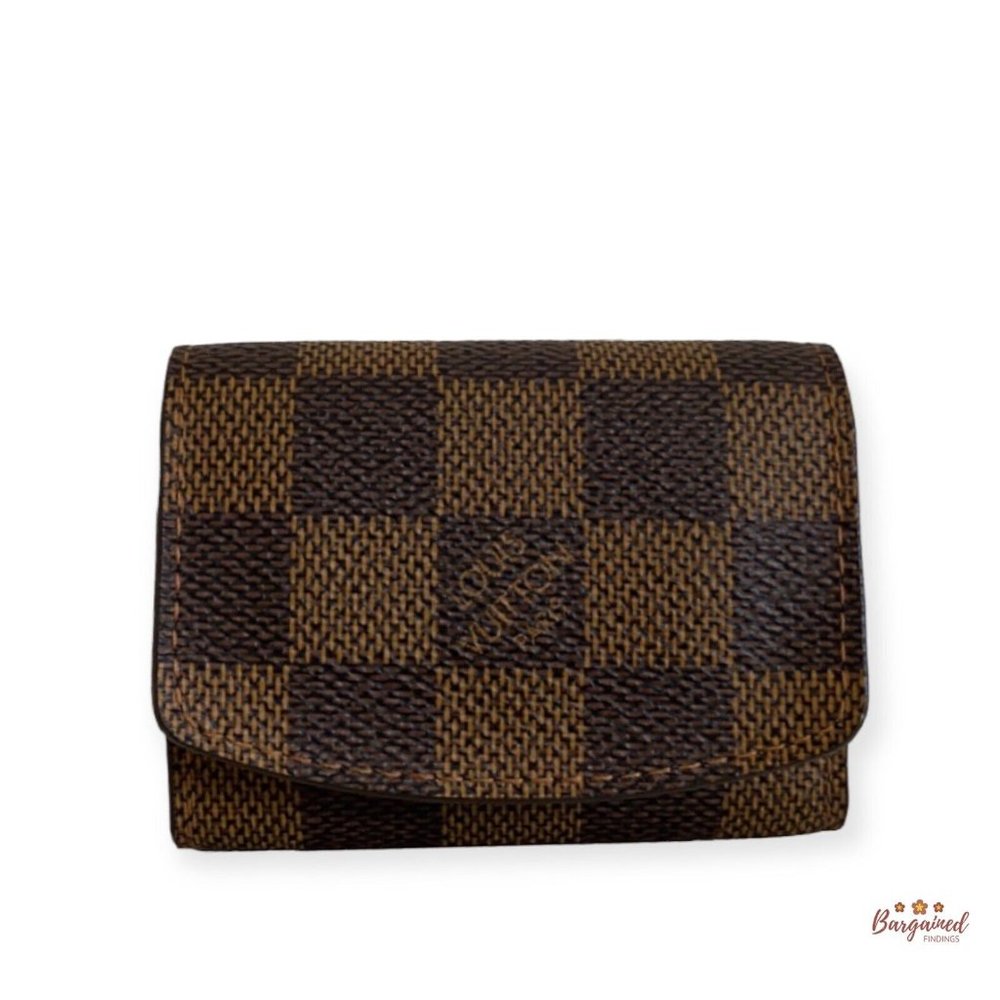 Authentic Louis Vuitton Brown Damier Ebene Coated Canvas Square Cufflinks Case
